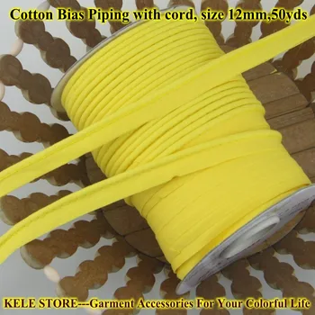 

Free shipping--100% Cotton Bias Piping, Piping tape,bias Tape with cord,size:12mm, 50y,for bed linings yellow sewing material
