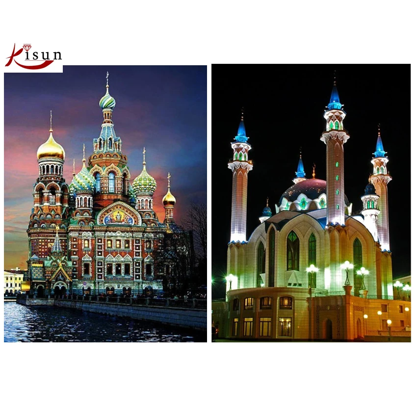 

Kisun 5d diamond embroidery on photos Russian Church square or round full mosaic diamont painting accessories for lightpad E254