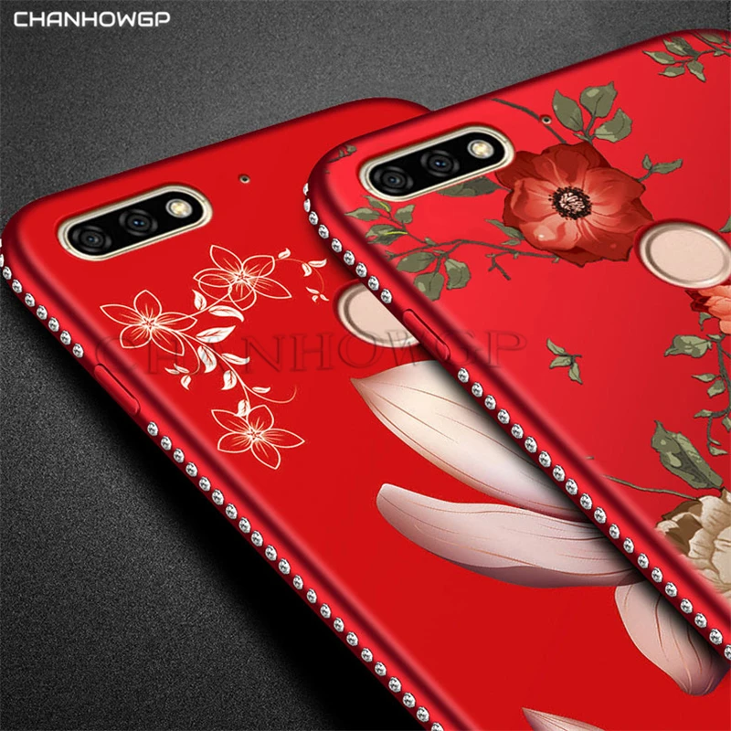 3D Рельефный цветочный мягкий чехол для Huawei Honor 7A DUA L22 Pro Блестящий Алмазный 7C AUM L41