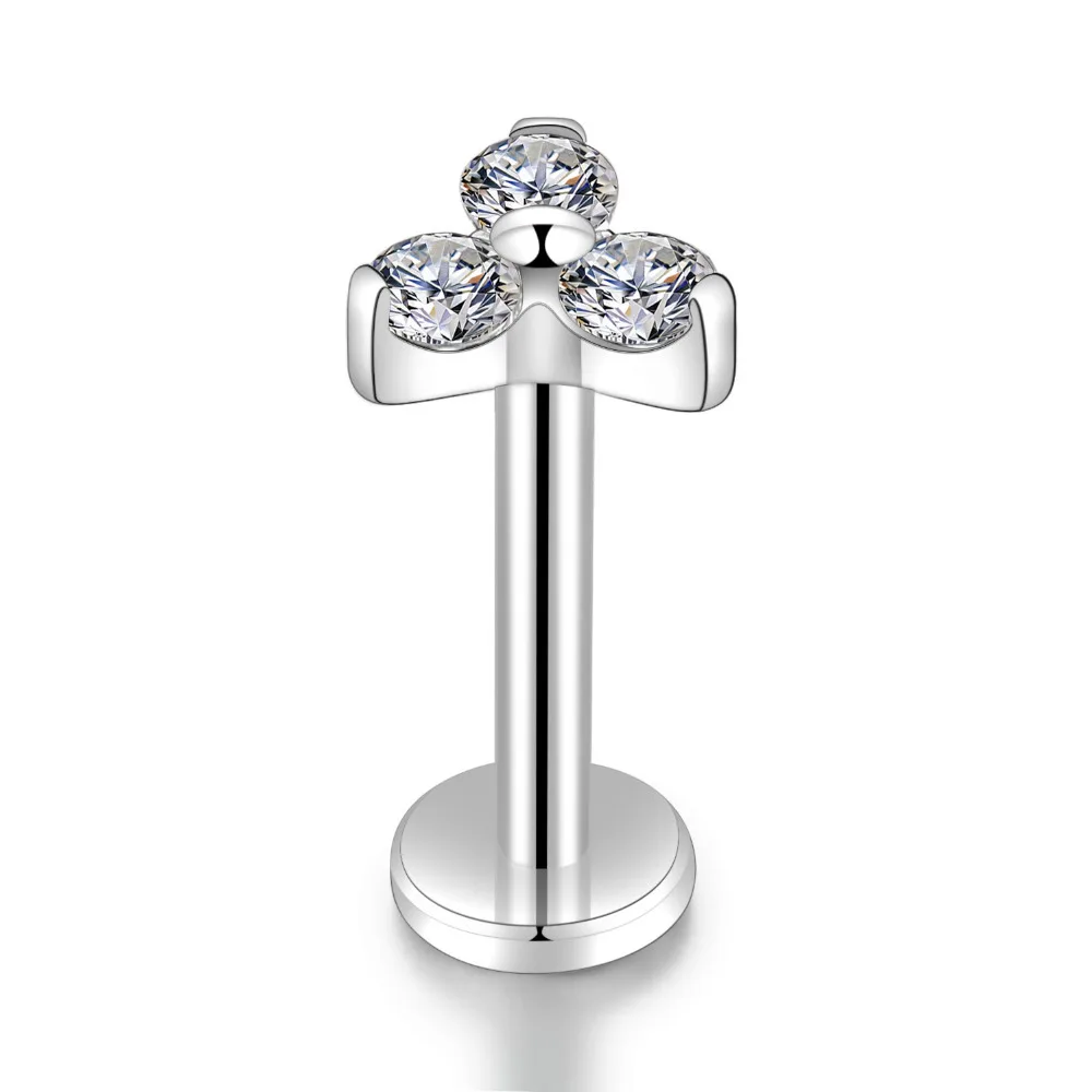 

GAGABODY Cartilage Earring Studs 16G G23 Titanium Helix Flat Back Tragus Internally Thread Triple Prong Set Cartilage Studs