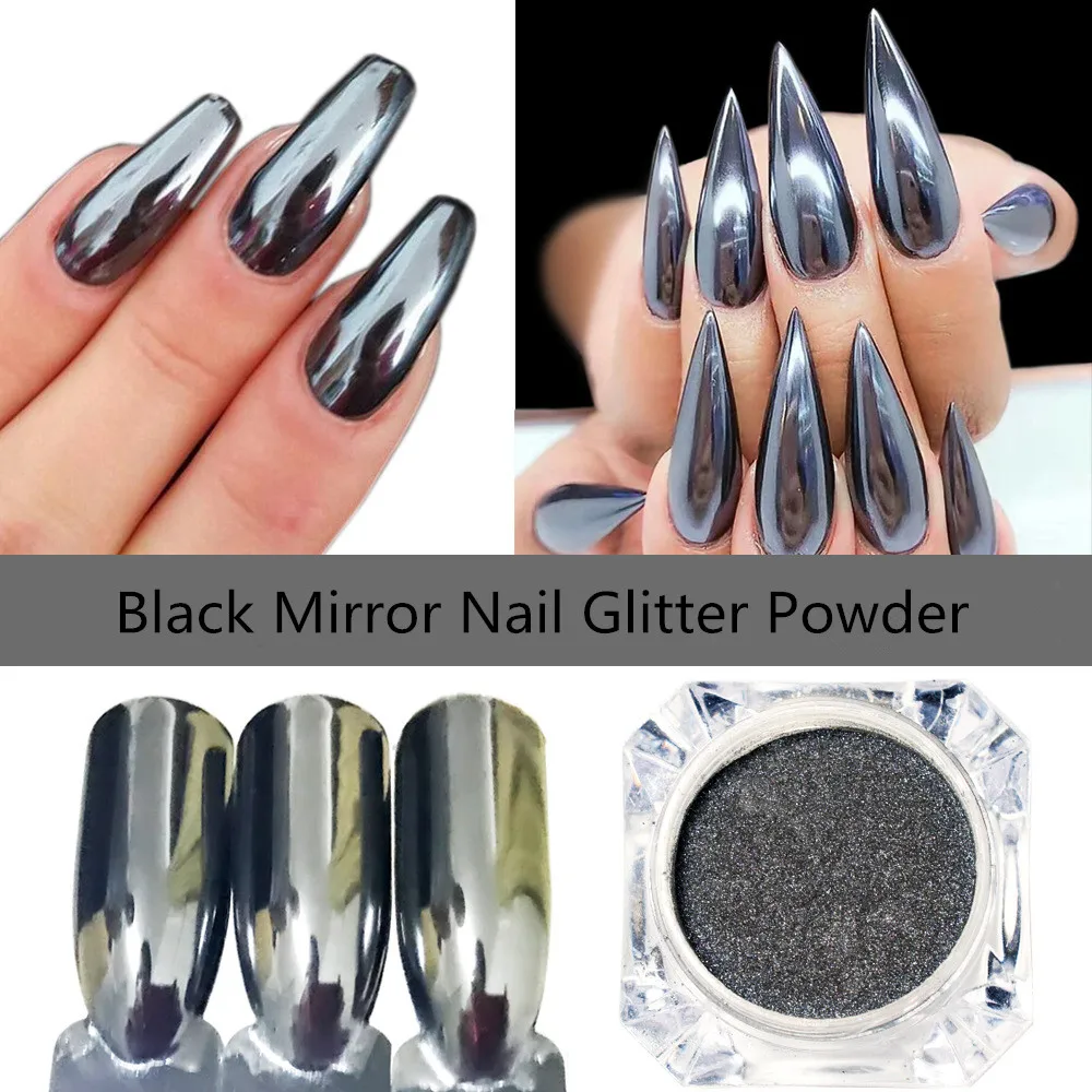 0.5G Mirror Black Nail Powder Nail Art Chrome Pigment Glitter Dustin
