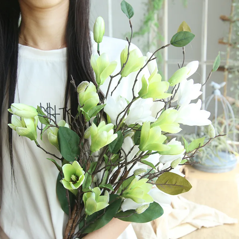 Artificial Flower Silk Cloth Magnolia Flower Plant Branch For Home