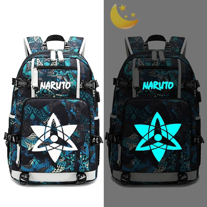 Naruto logo Anime Backpack USB Charging Travel Bag Luminous Student Schoolbag Bag Laptop Bag Cosplay Backpack Kids Gift - Цвет: Style H