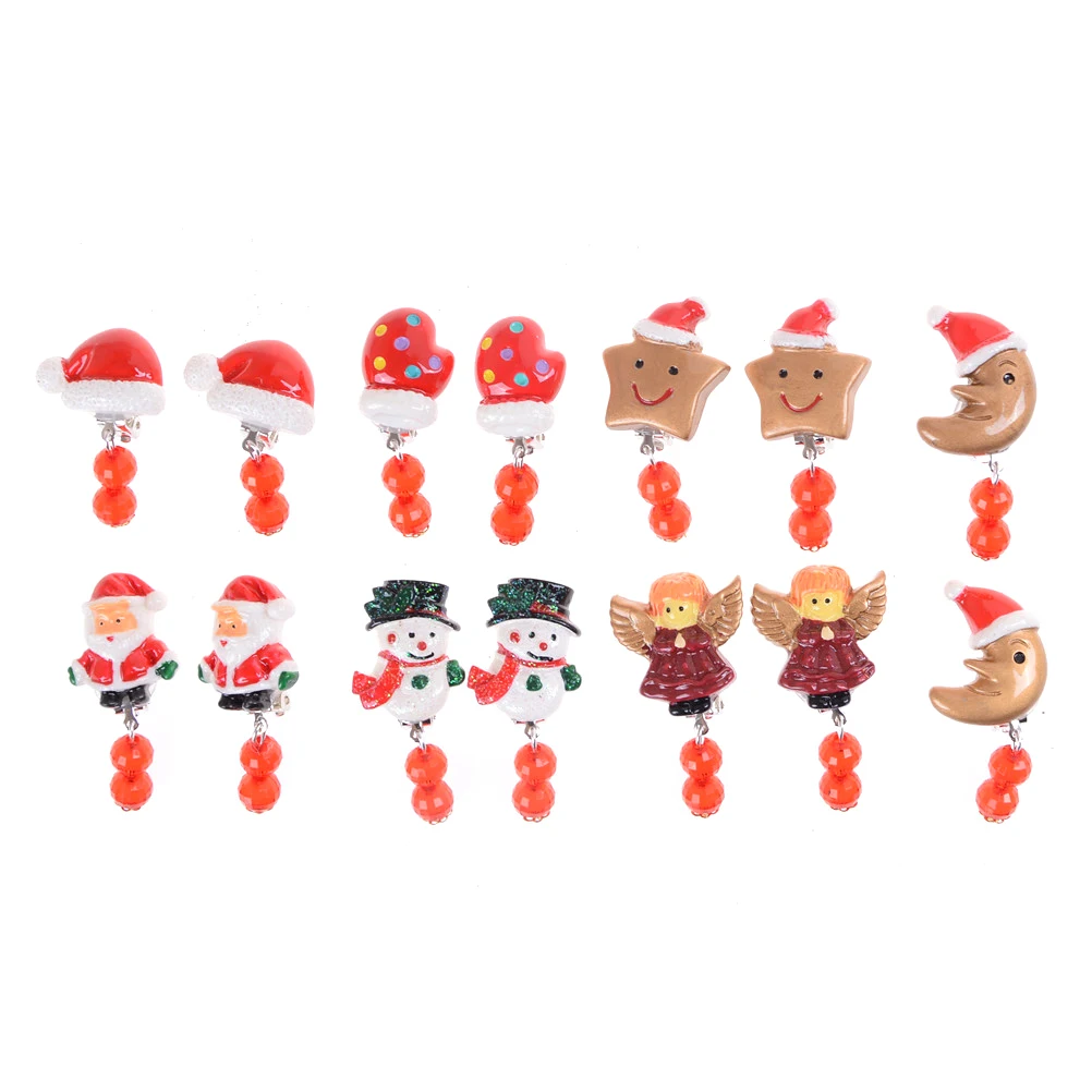 Kids children no piercing earring Christmas ear clip cute snowman Santa Claus Tree Earring