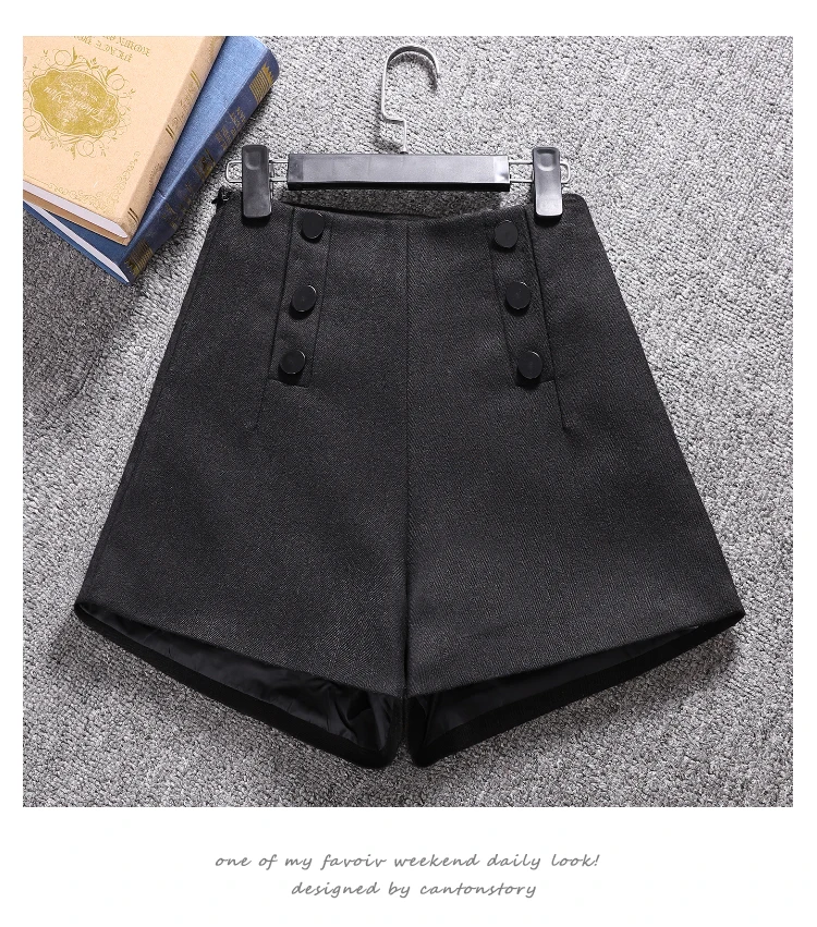 Корейские шерстяные шорты женские 2018 зимние свободные широкие брюки шорты Feminino осенние линии на молнии карманные пуговицы короткие Femme S-XXL