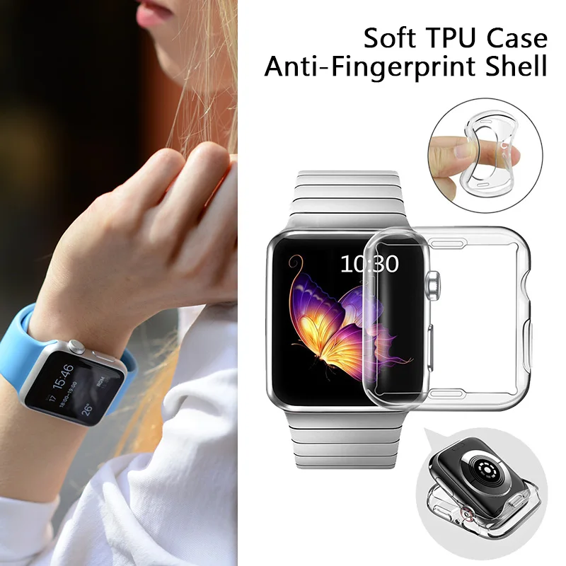 

Transparent Ultra-thin Protective Case Cover Soft TPU Case Anti-Fingerprint Shell Frame Protector for Apple Watch Series 2/3/4