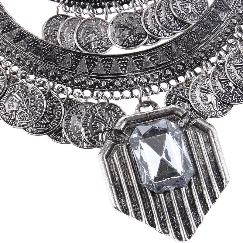 Bohemian Fashion Crystal Long Coin Necklace For Women High Quality Punk Statement Necklace Choker Women Necklaces& Pendants