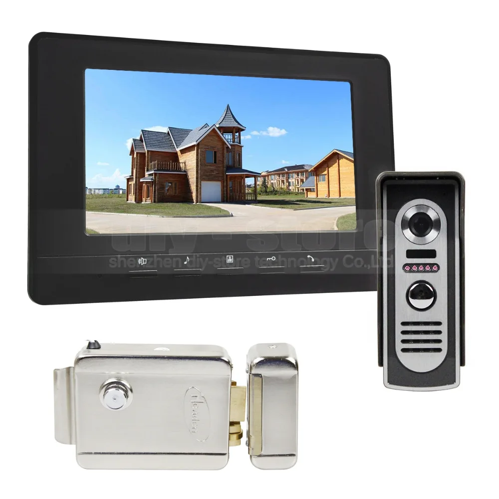 DIYSECUR Electric Lock 7inch Video Intercom Video Door Phone IR Night Vision Outdoor Camera Black 1v1 DIYSECUR Electric Lock 7inch Video Intercom Video Door Phone IR Night Vision Outdoor Camera Black 1v1