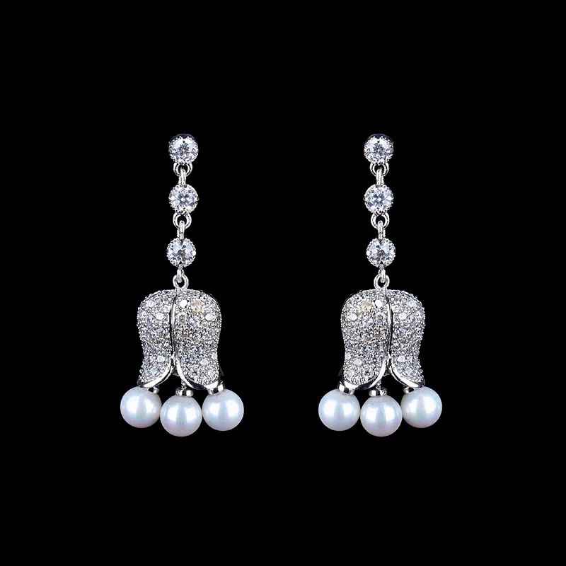 Серьги подвески с жемчугом GLE4449 модные серьги в форме цветов 2015|earring sticker|earrings