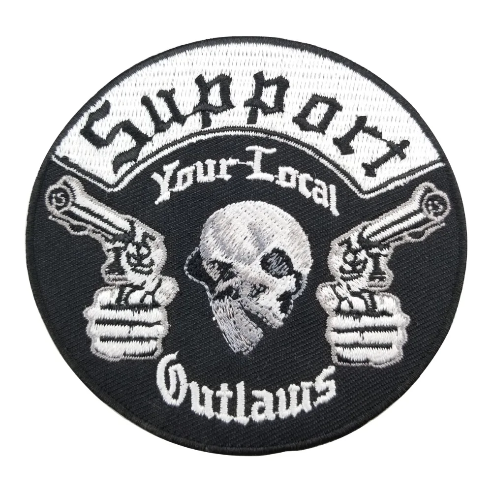 Support your local outlaws motorcycle patch embroidery iron on skull bones biker custom for jacket free shipping (1)