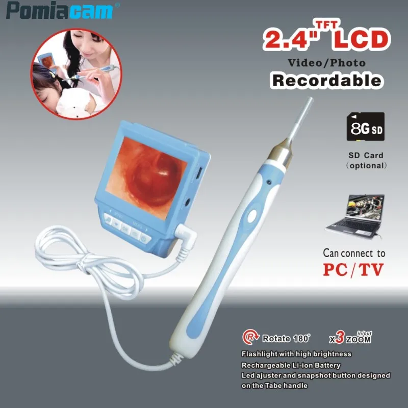66B Ear Scop Nose Otoscope with recordable 2.4" TFT LCD 3.9mm Lens