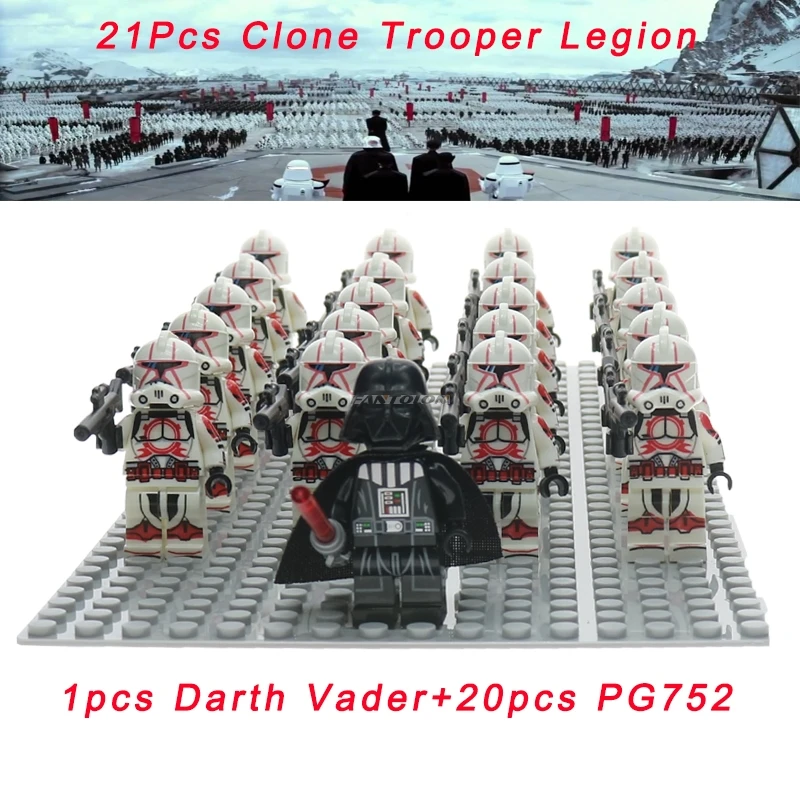 

21Pcs/Set Legoelys Star Wars Clone Trooper Darth Vader Stormtooper Starwars Rebel Trooper Snowtrooper Building Block NO BASE