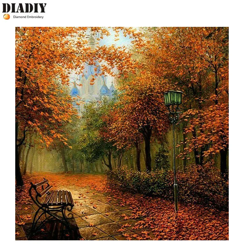 DIADIY 5D DIY Diamond mosaic diamond embroidery scenery of the late autumn park embroidered Cross Stitch Home decoration Gift | Дом и сад