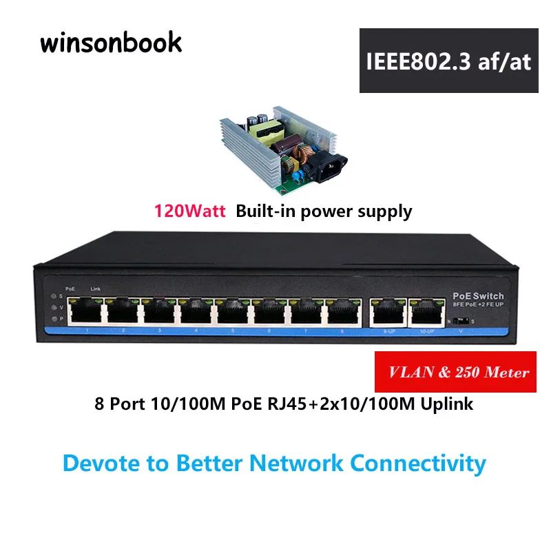 

8 Port PoE switch Ethernet Switch with standard PoE 48V IEEE 802.3 af/at Suitable for IP camera/Wireless AP/CCTV camera system