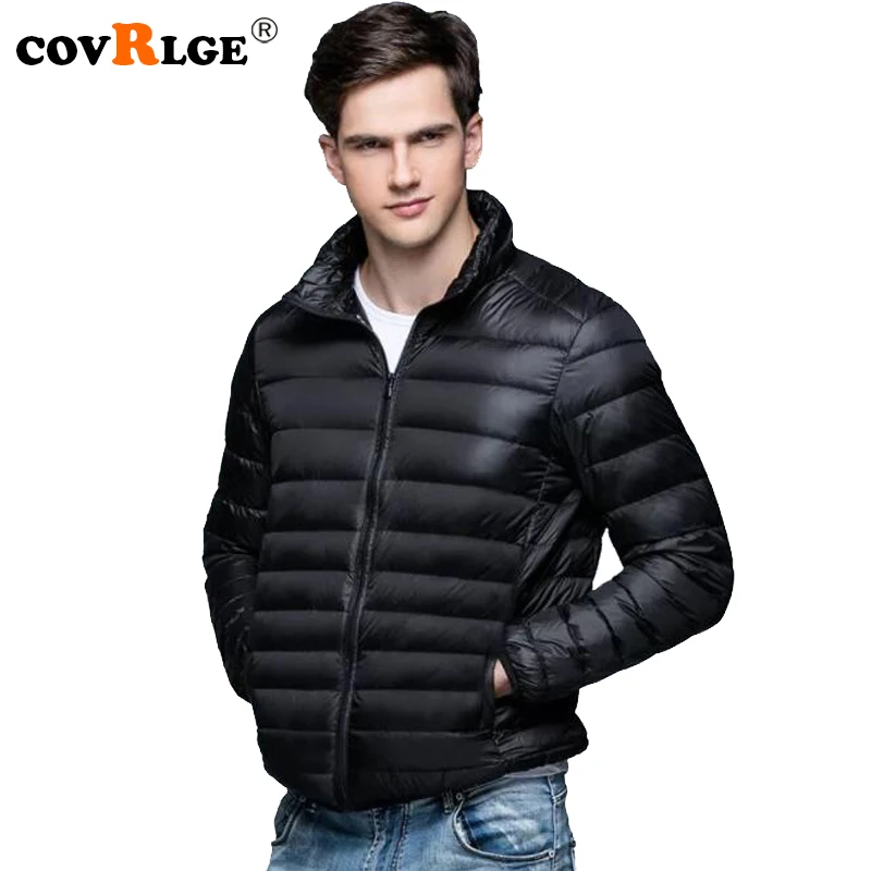 2022 new autumn and winter light down jacket men s stand up collar hooded thin section large size middle aged and elderly coat Covrlge 2018 Autumn Winter New Man Duck Down Jacket Ultra Light Thin Fit Size Jackets Men Stand Collar Outerwear Coat MWY001