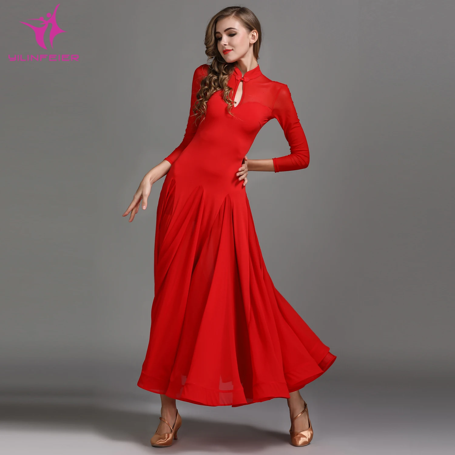 

YILINFEIER MY789 Modern Dance Costume Women Lady Waltzing Tango Dance Dress Ballroom Costume Chinese Frock Evening Party Dress