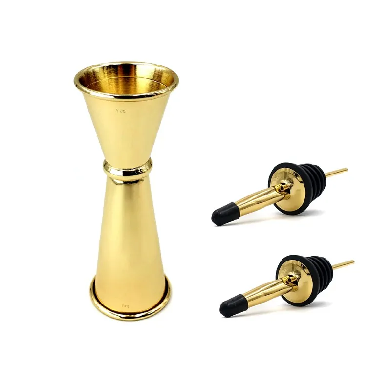 Homestia Set Stainless Steel Gold Jigger & 2 x Bottle Pourer Cocktail
