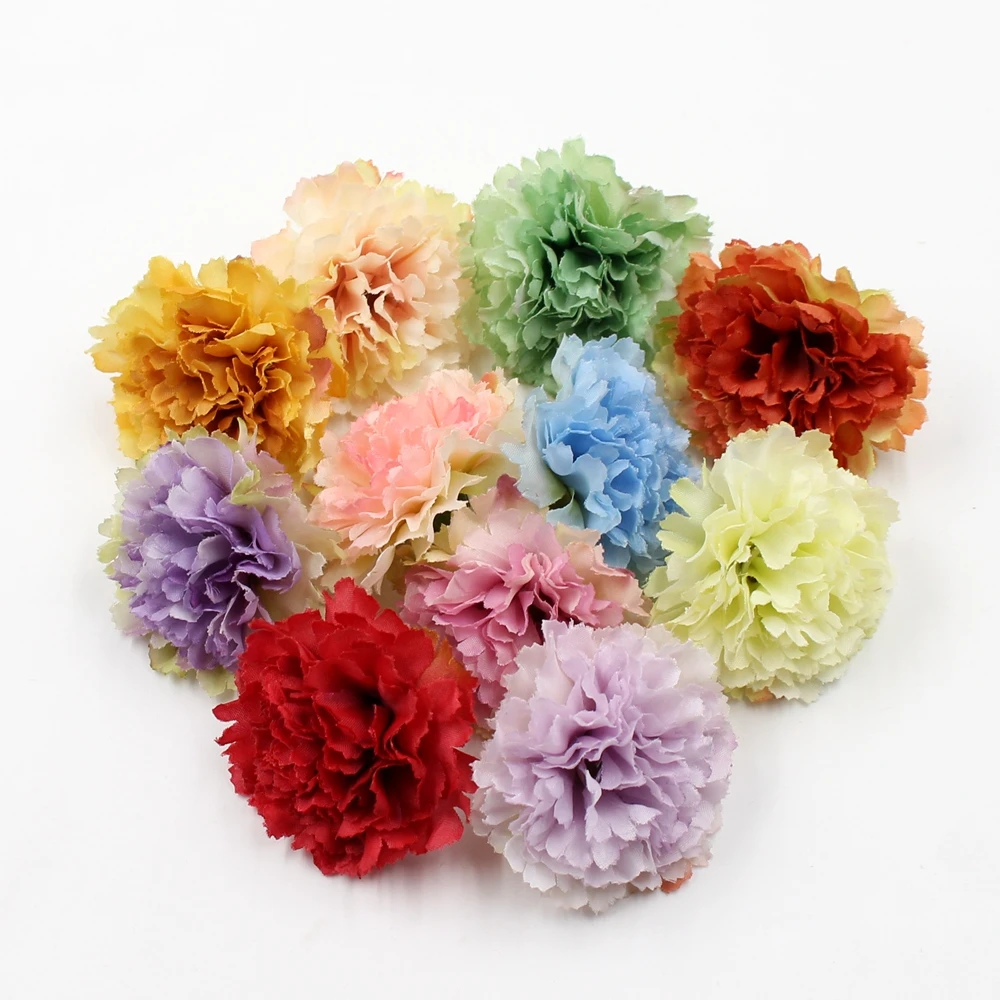 

10pcs/lot artificial flower 5cm silk carnation flower head wedding home decoration DIY wreath scrapbook craft fake flowers