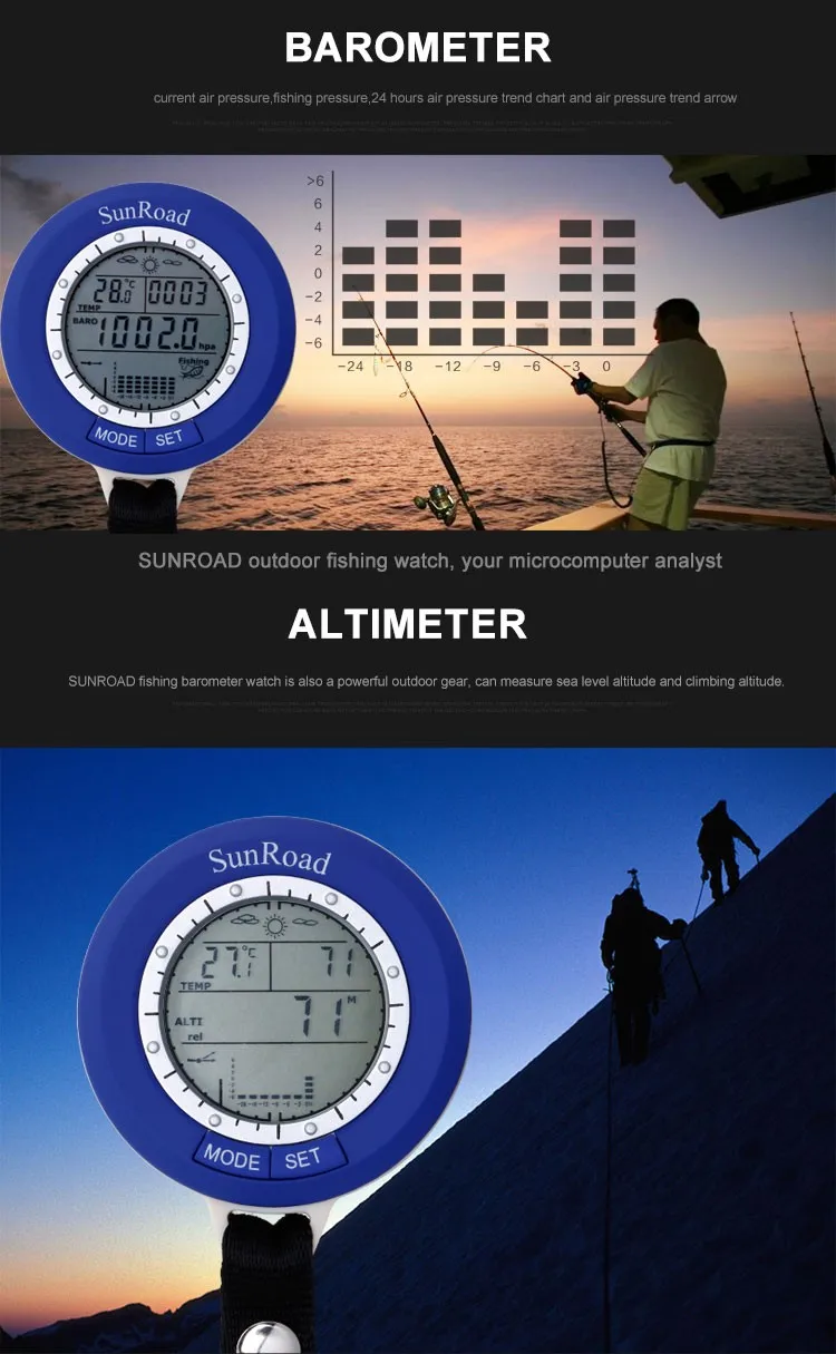 SUNROAD мини карманные часы водонепроницаемый уличный барометр для рыбалки альтиметр термометр восхождения светодиодные цифровые армейские часы