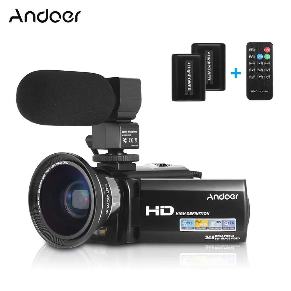 

Andoer HDV-201LM 1080P FHD Digital Video Camcorder DV Recorder 24MP 16X Digital Zoom LCD Screen with 2pcs Rechargeable Batteries