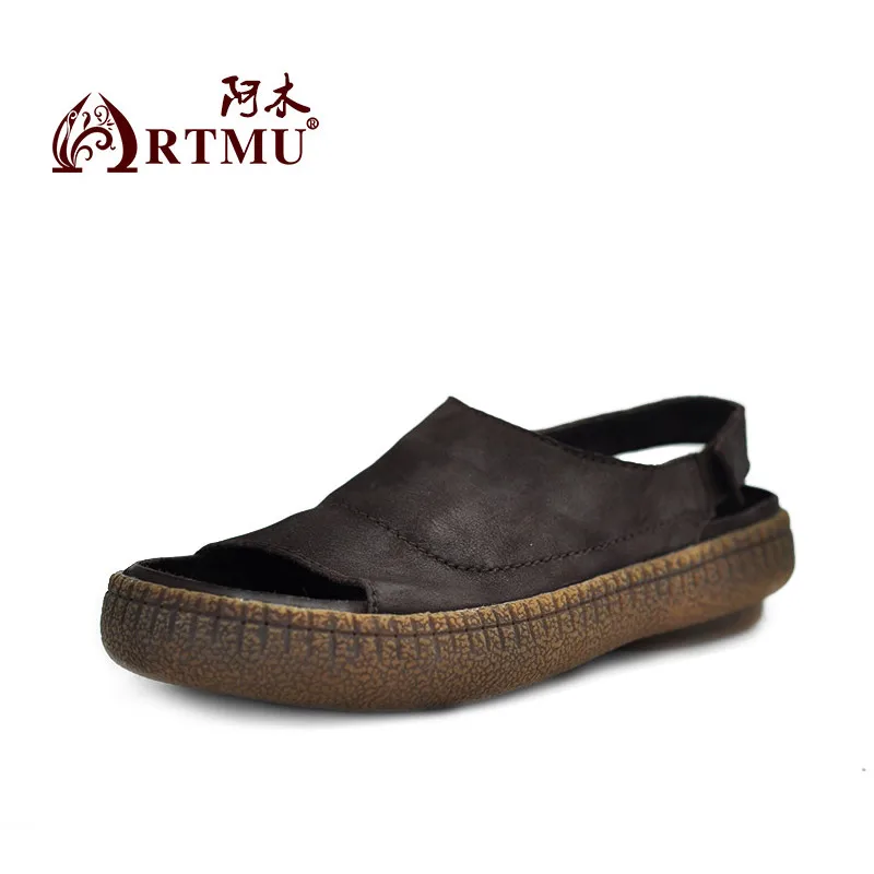 

Artmu Round Toe Women Sandals Handmade Woman Leather Shoes Vintage Slides Comfortable Flats Casual Woman Shoes Soft Soles