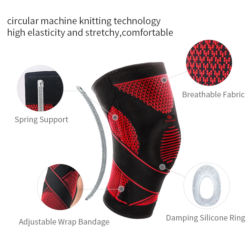 Kuangmi Silicone Knee Pads Volleyball Knee Sleeve Elastic Knee Brace Support Sports Adjustable Bandage knee Protector Basketball