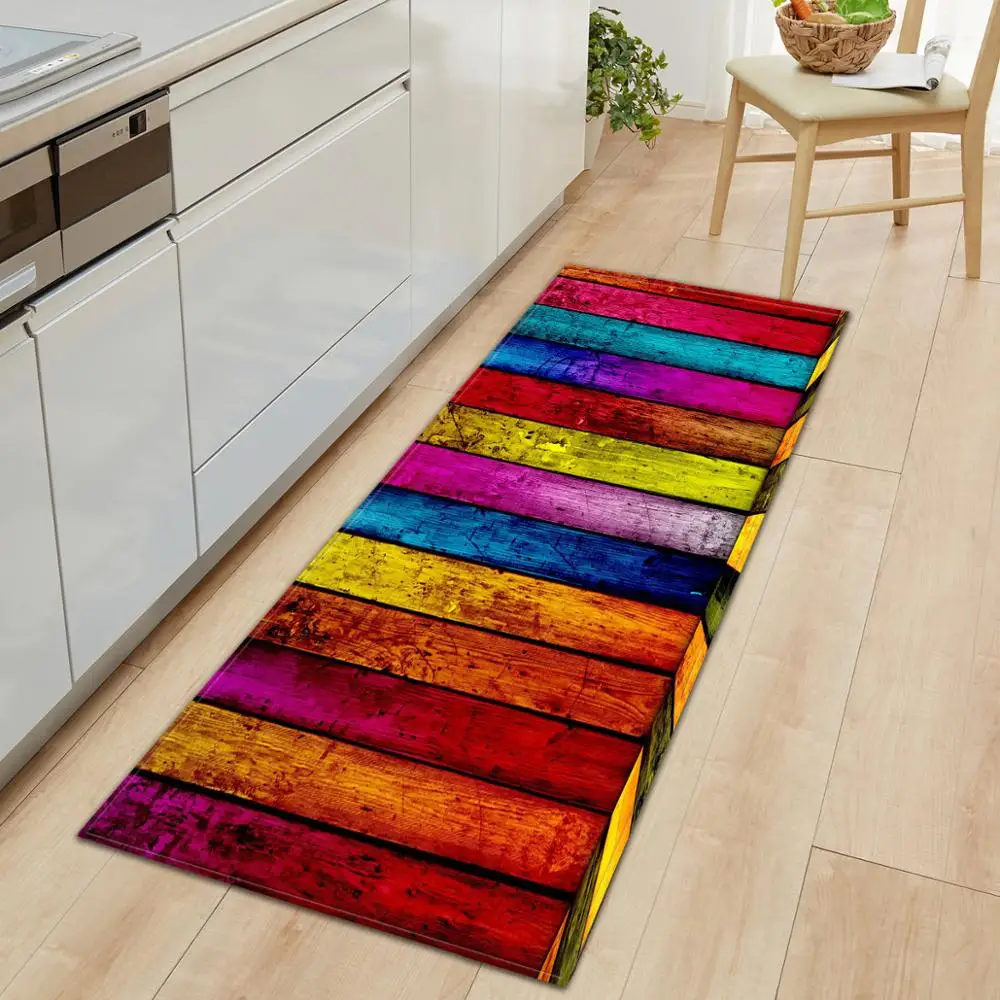 

Colorful Wood Gain Print Long Kitchen Carpet Floor Mat Non-slip Front Entrance Door Mat Modern Absorbent Hallway Rug Home Decor