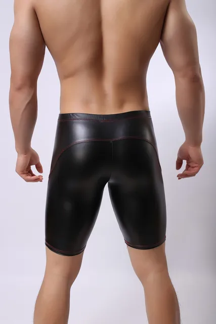Sexy Men Plus Size Wild PVC Faux Leather Panties Shorts Boxer Wetlook Clubwear Jockstrap Fetish Gay Wear Erotic lingerie FX21 -