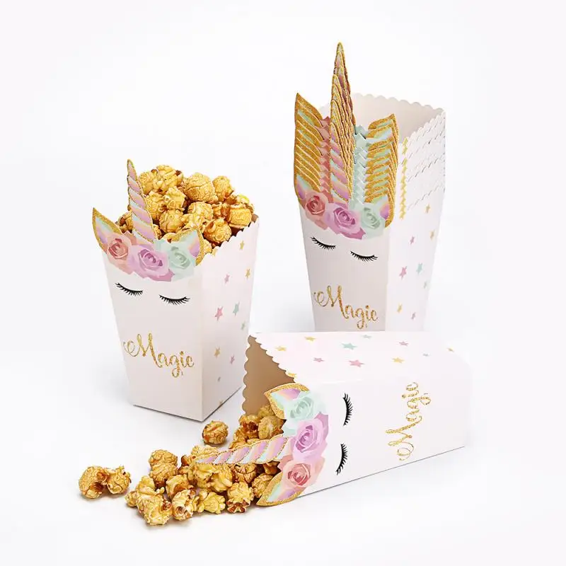 

OLOEY 6pcs Unicorn Party Popcorn Boxes DIY Birthday Party Decoration Unicorn Theme Party Popcorn Bags Baby Shower Kids Favors