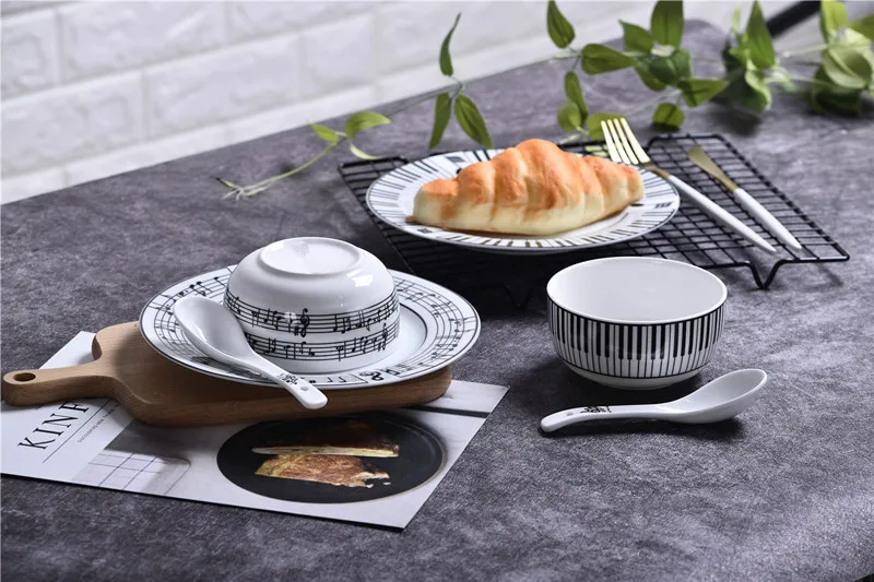 Новинка 8 дюймов музыкальный символ керамическая тарелка блюдо креативный фарфоровый комплект столовой посуды домашний отель обслуживание обеденная тарелка
