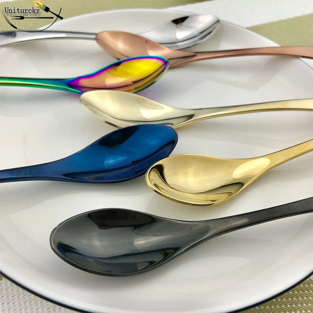 7Pcs Mini Coffee Scoop Set Rose Gold Rainbow Teaspoon Luxury 18/10