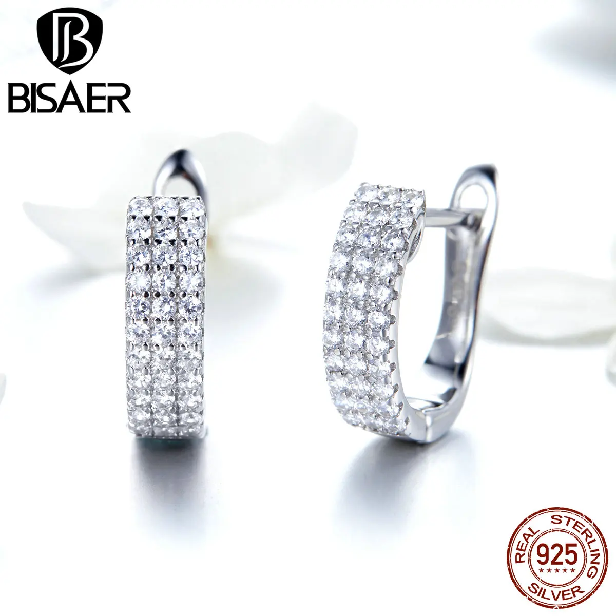 

BISAER 100% 925 Sterling Silver Classic Simple Geometric Small Women Stud Earrings Wedding Engagement Jewelry ECE560
