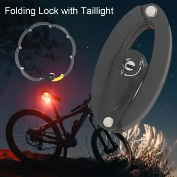

Bicycle Folding Lock With Taillight Anti-theft Strong Security Bick Lock Electric Motorcycle UFO Joint Chain Lock