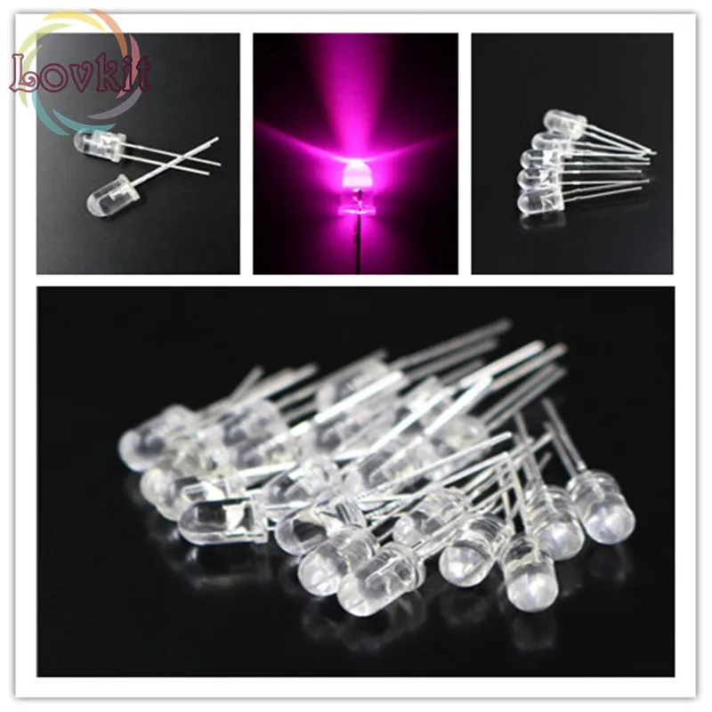 

High Quality 1000pcs 5MM Round Top Pink leds 5mm Ultra Bright LED light Emitting Diodes Electronic Components Retail Wholesale