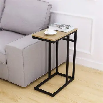 

OULII Wood Look Finish Chrome Snack Side End Table Sofa Bed Side Magazine End Table