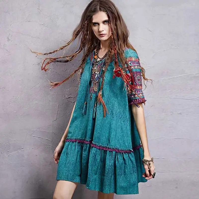 

BOHO INSPIRED gypsy women dress V-neck embroidery mini summer dresses pleated short sleeve ukraine chic boho dress 2019 vestido