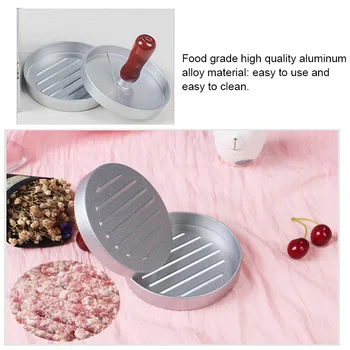 

Aluminum Non-Stick Hamburger Patty Press with Wood Handle Grill BBQ Patty Maker SDF-SHIP