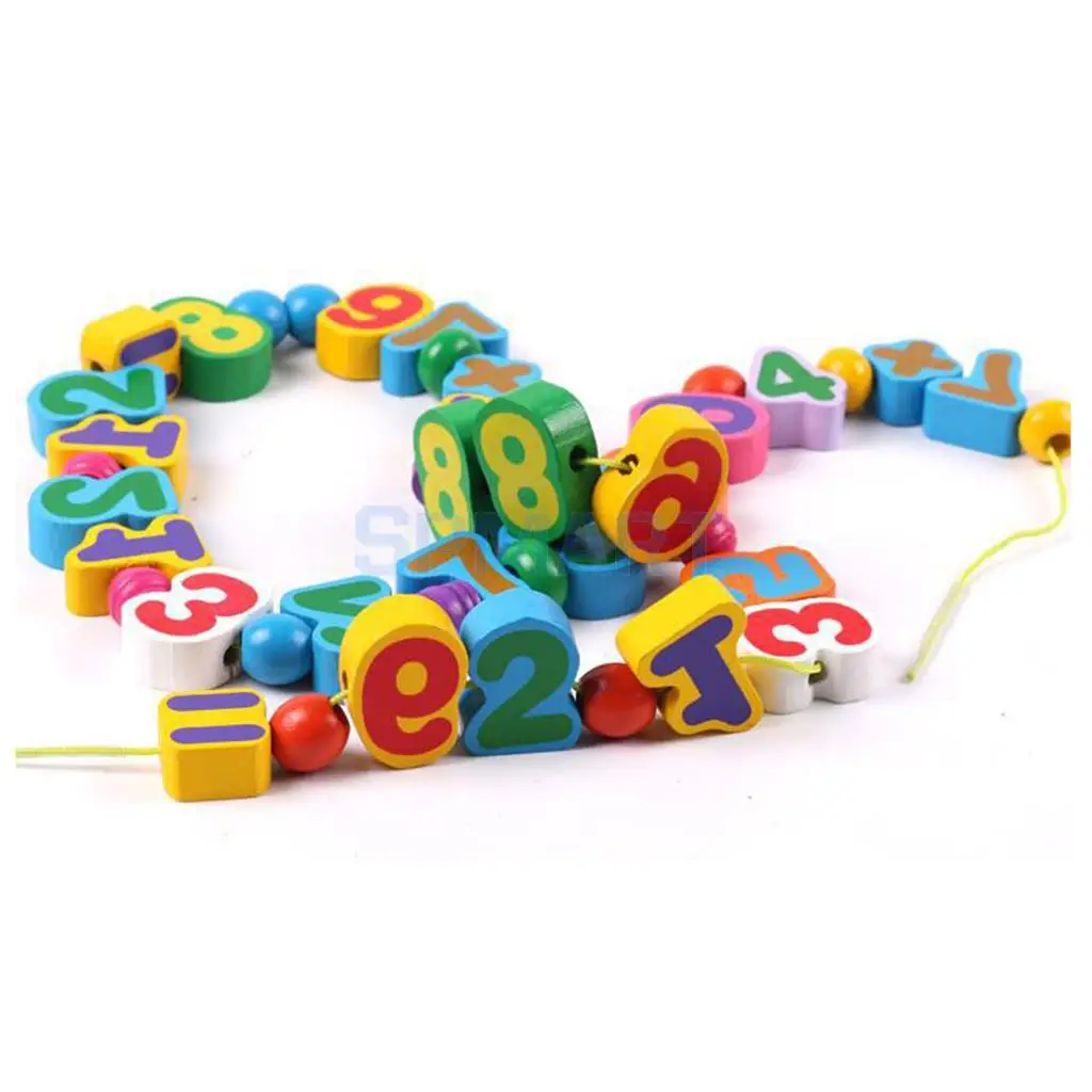 Kids Children Preschool Wooden Montessori Toy 80Pcs String Beads Lacing