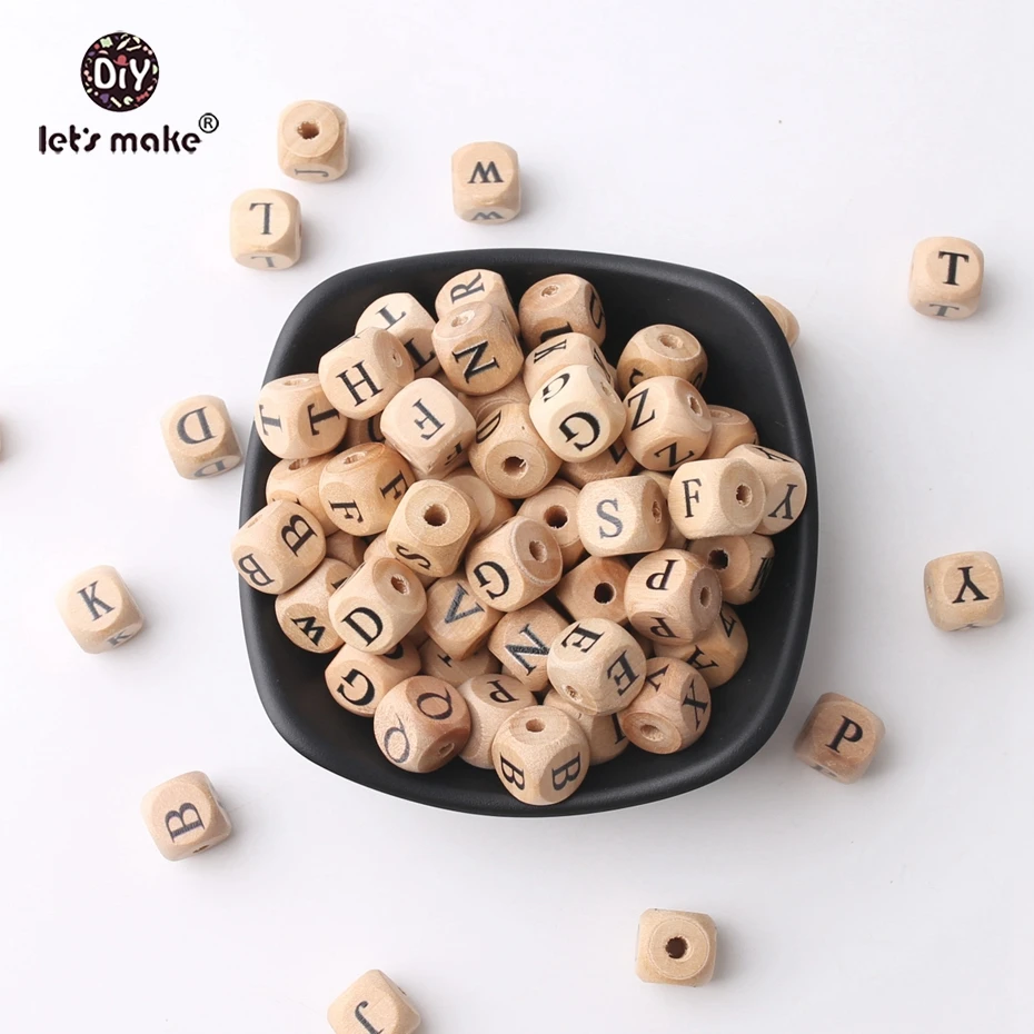 

Let's Make Baby Teething Square Shape Beech Wood Letter Beads Crib Toy 12mm 52pc Teething Jewelry DIY Crafts Chew Wooden Teether