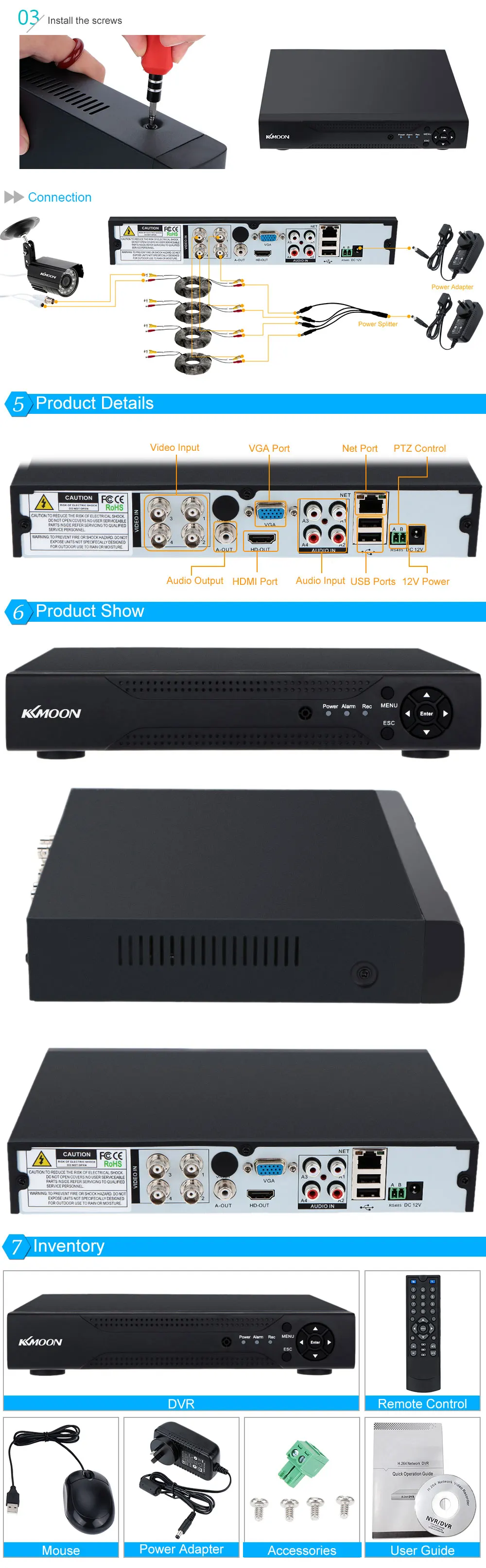 KKMOON 4CH Видеонаблюдение DVR NVR AHD TVI CVI DVR 5-в-1 H.264 1080N Системы P2P дома безопасный видеорегистратор Системы для 1080P IP Камера