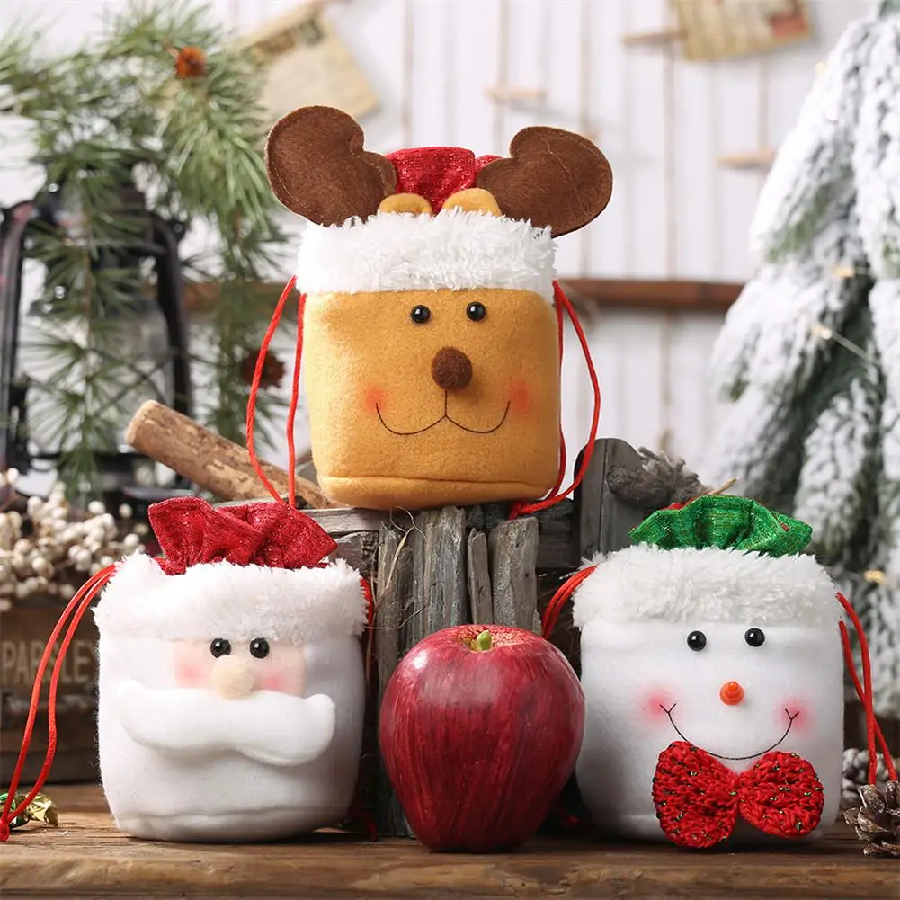 

Christmas Storage Candy Bag Linen Drawstring Kids Gift Pack Decoration Elk Snowman Pattern Christmas Sugar Bag