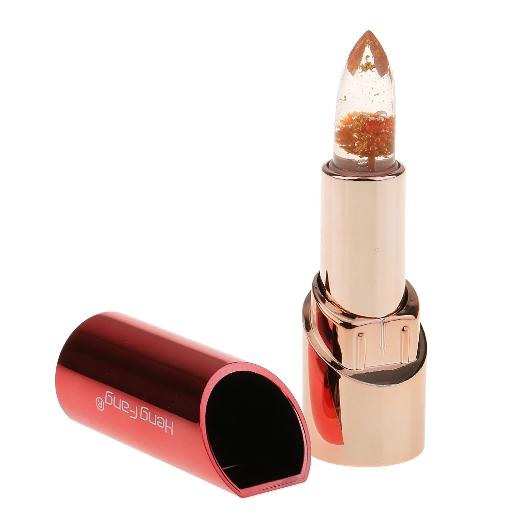 3x Transparent Clear Jelly COLOR TEMPERATURE CHANGE Lipsticks Flower Inside Lip Stick Balm & Mirror Lid WATERPROOF PINK SHADE