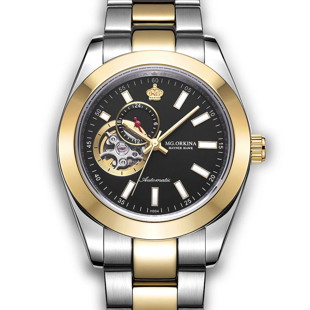 

ORKINA Automatic Watch Men Luxury Sapphire Crystal Gold Tone Stainless Steel Male Mechanical Skeleton Clock Relogio Masculino