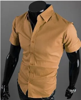FAVOCENT, летняя модная мужская рубашка с воротником, с коротким рукавом, чистая рубашка для отдыха,, новая мужская рубашка - Цвет: khaki