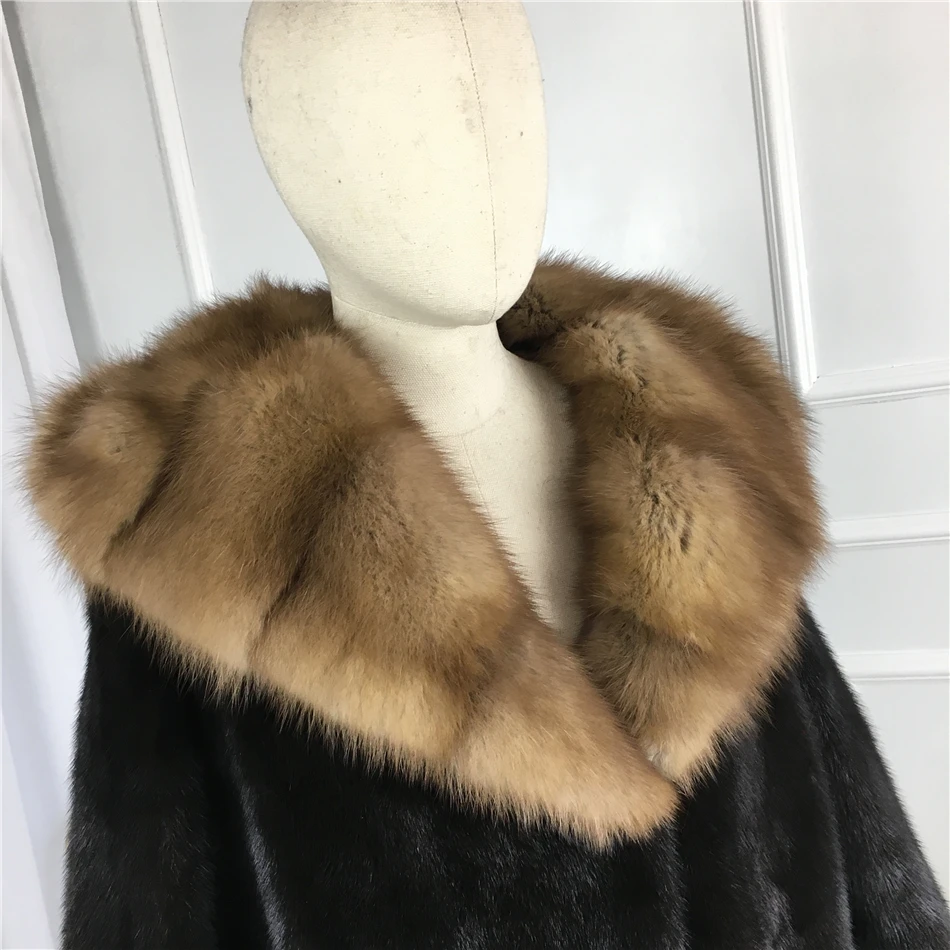 Женское классическое длинное пальто из натурального меха норки с капюшоном из соболя, осенне-зимнее длинное популярное пальто из натурального меха норки 120