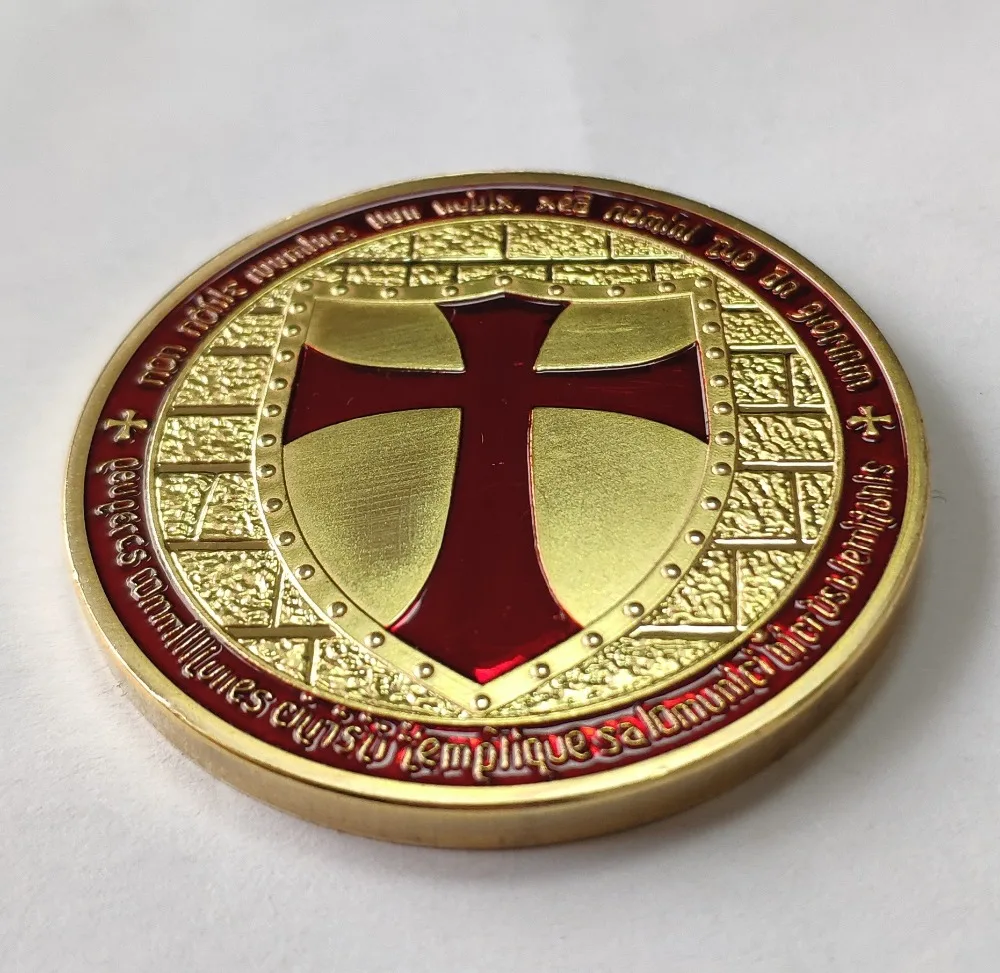 Red enamel cross Knights Templar Challenge Coin Non-currency Crusader Challenge Knight metal coin (5)