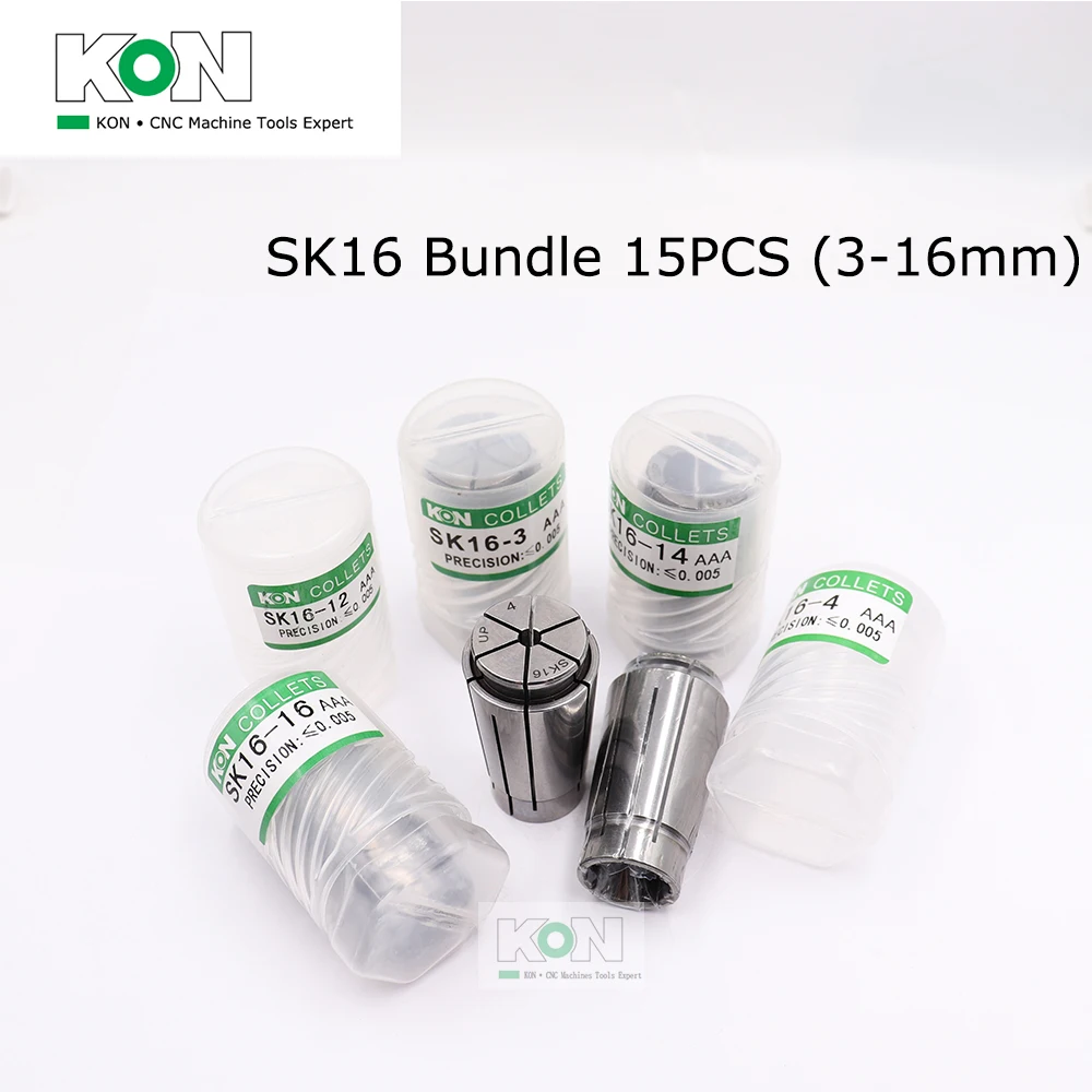 

[ChinaKON] SK16 Collet 15 PCS Bundle 3-16mm 3.175mm SK Collet for CNC Milling Machine High & Ultra Precision