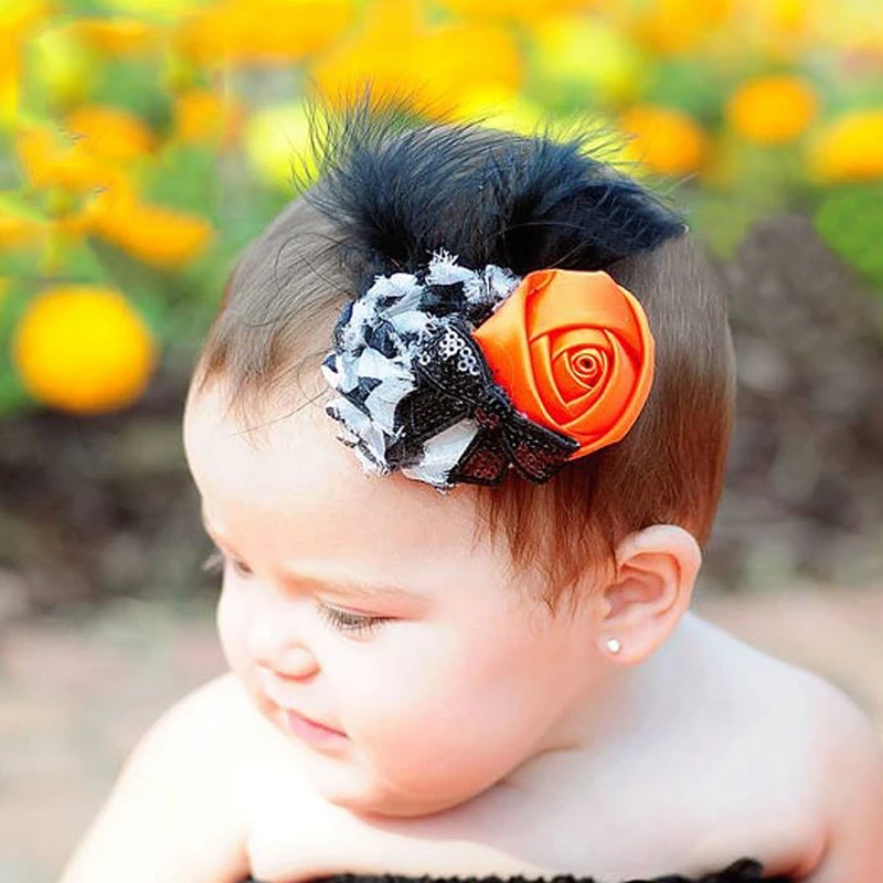 Orange Flowers Kids Hair Clips Feathers Barrettes for Girls Children