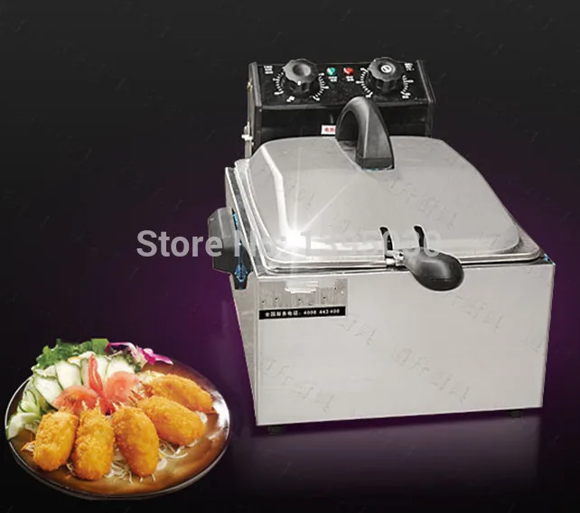 1PC 5.5L Chef Electric Commercial Deep Fryer Single Basket Steel Fried Chicken Maker Clocked Fryer