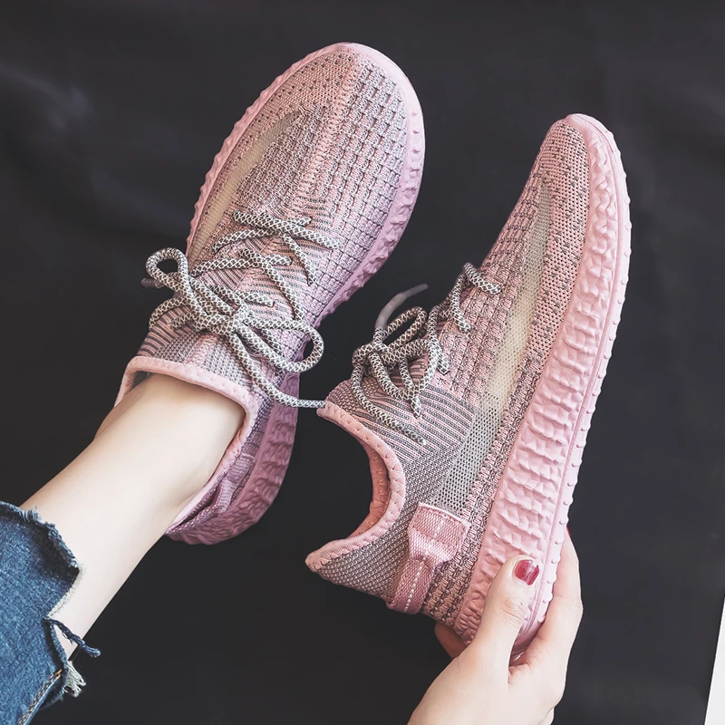 

Lace Up Sneakers Women Shoes Woman Air Mesh Vulcanized Shoes Stretch Fabric Platform Casual Shoes Female Breathable Ladies Flats